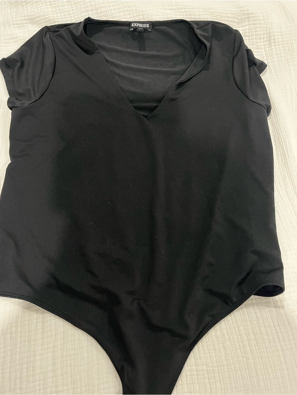 Express Women's Black V-Neck Thong Bodysuit, Black